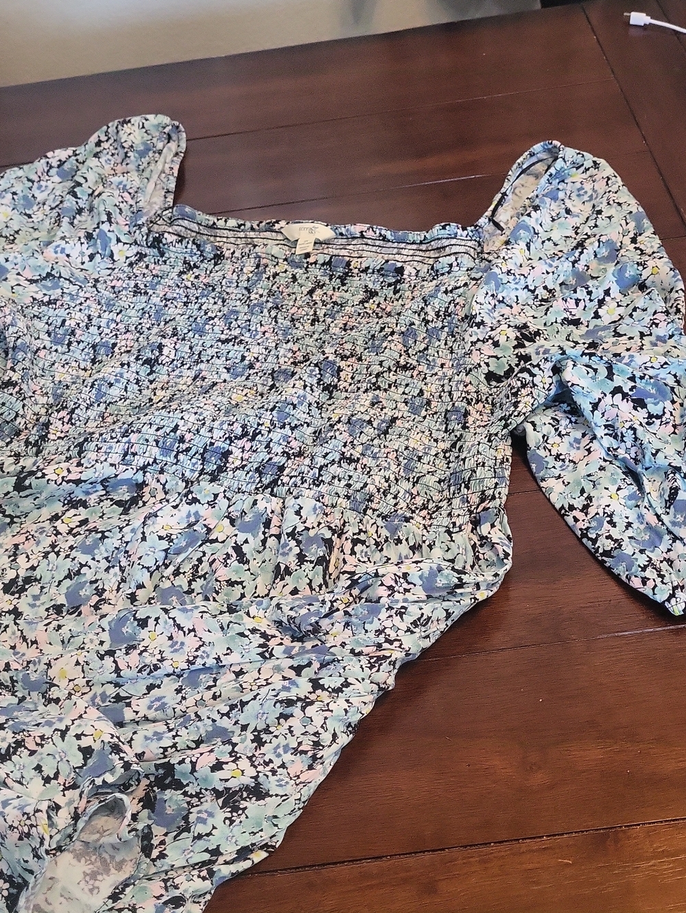 Terra & Sky Blue Floral Smocked Dress